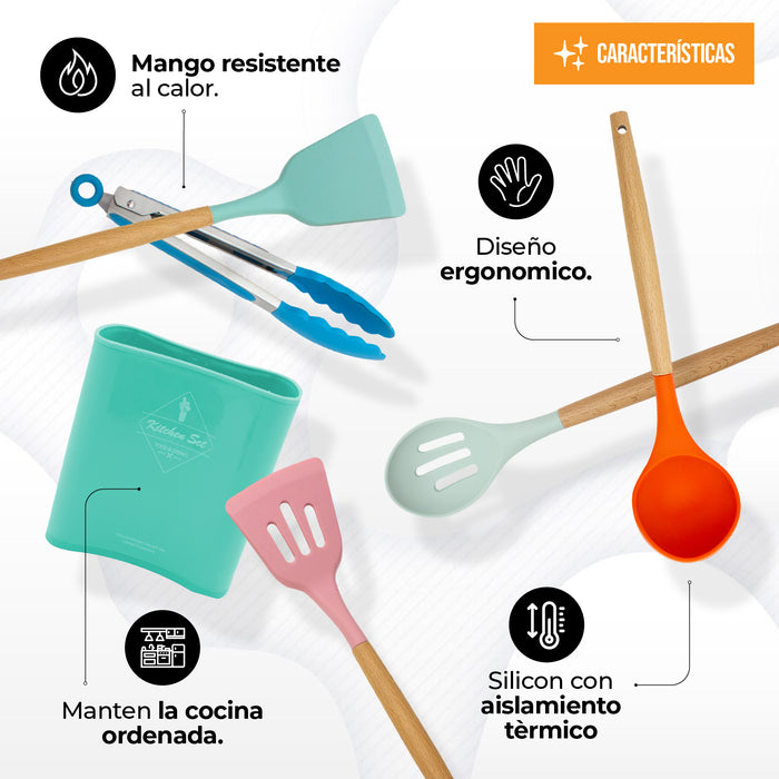 Juego De Utensilios Para Cocina De Silicón Con Base 14pz