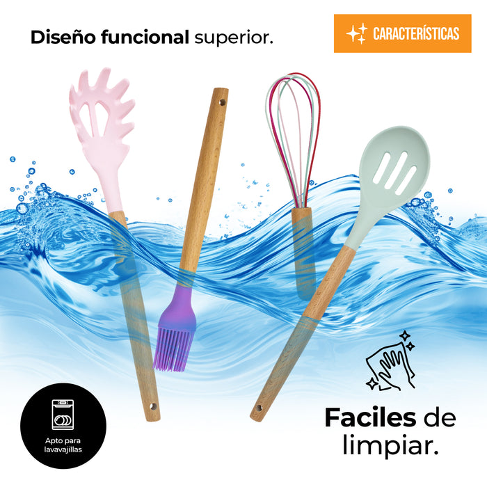 Juego De Utensilios Para Cocina De Silicón Con Base 14pz