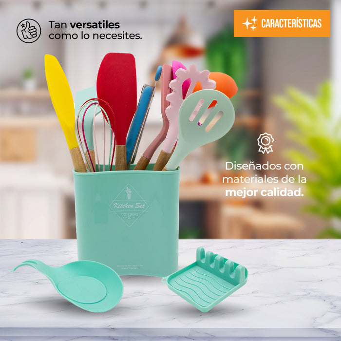 Juego De Utensilios Para Cocina De Silicón Con Base 14pz