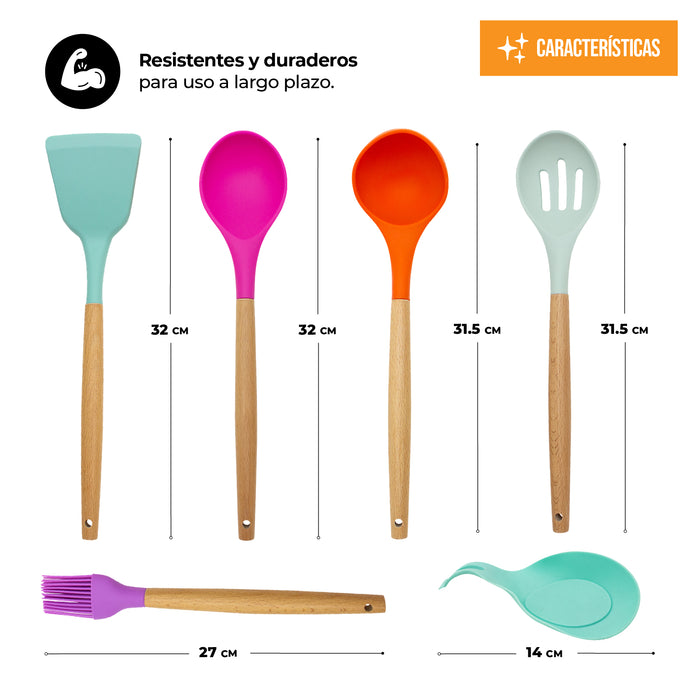 Juego De Utensilios Para Cocina De Silicón Con Base 14pz