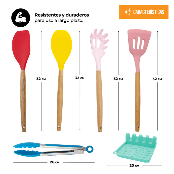 Juego De Utensilios Para Cocina De Silicón Con Base 14pz