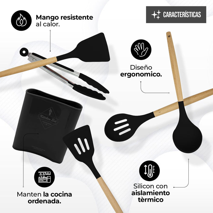 Juego De Utensilios Para Cocina De Silicón Con Base 14pz