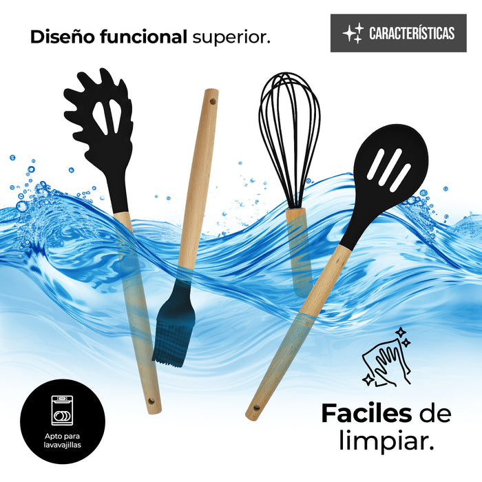 Juego De Utensilios Para Cocina De Silicón Con Base 14pz