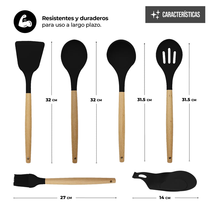 Juego De Utensilios Para Cocina De Silicón Con Base 14pz