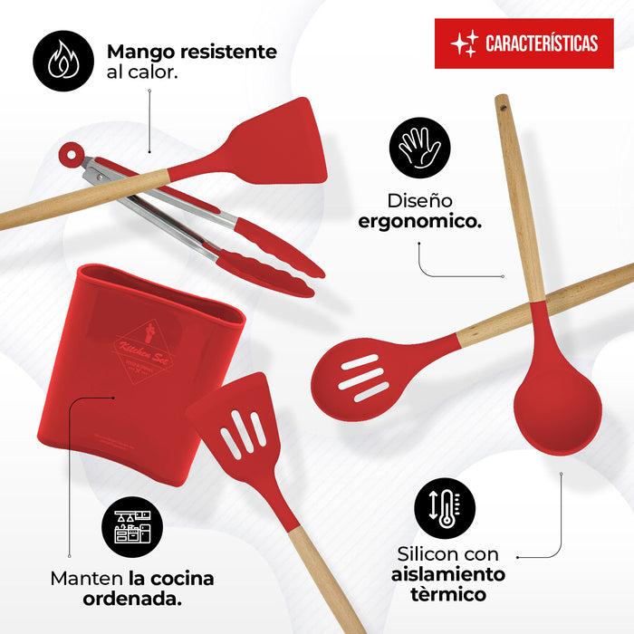 Juego De Utensilios Para Cocina De Silicón Con Base 14pz