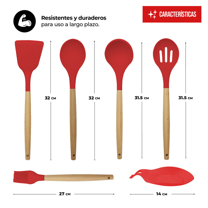 Juego De Utensilios Para Cocina De Silicón Con Base 14pz