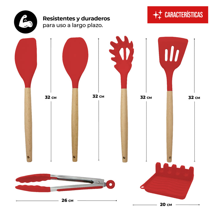 Juego De Utensilios Para Cocina De Silicón Con Base 14pz