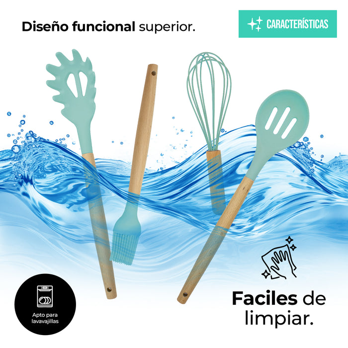 Juego De Utensilios Para Cocina De Silicón Con Base 14pz