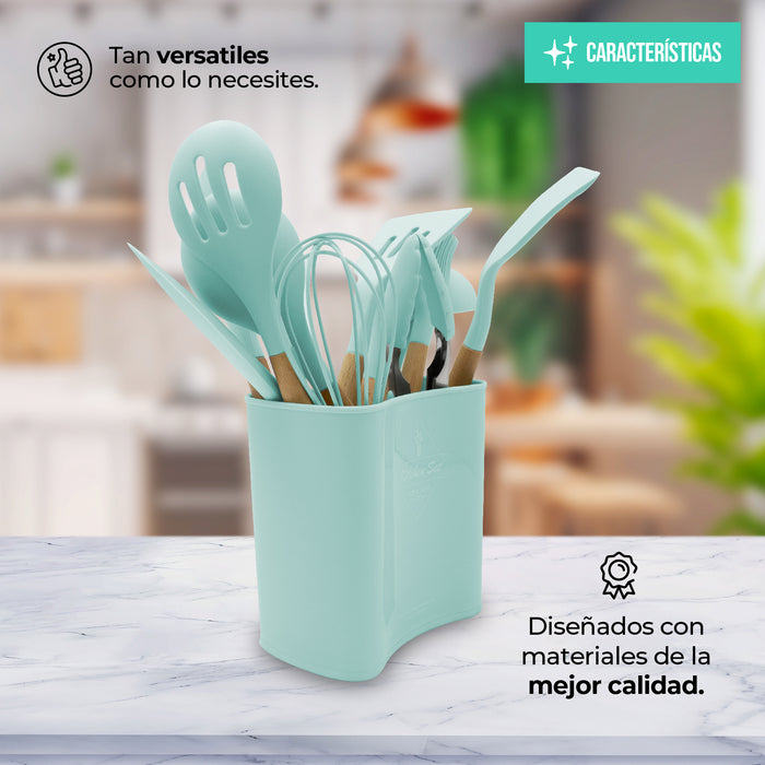 Juego De Utensilios Para Cocina De Silicón Con Base 14pz