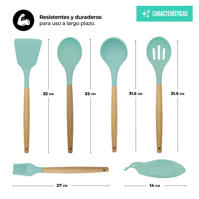 Juego De Utensilios Para Cocina De Silicón Con Base 14pz