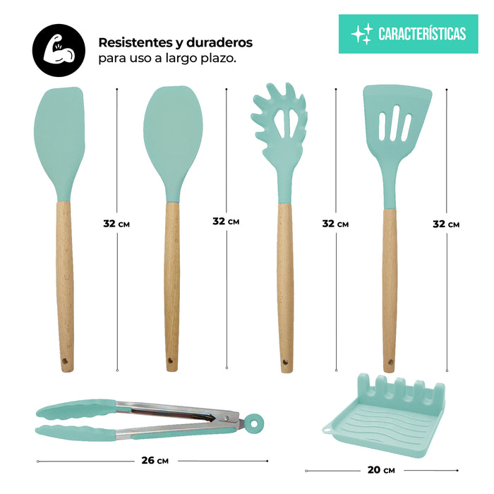 Juego De Utensilios Para Cocina De Silicón Con Base 14pz