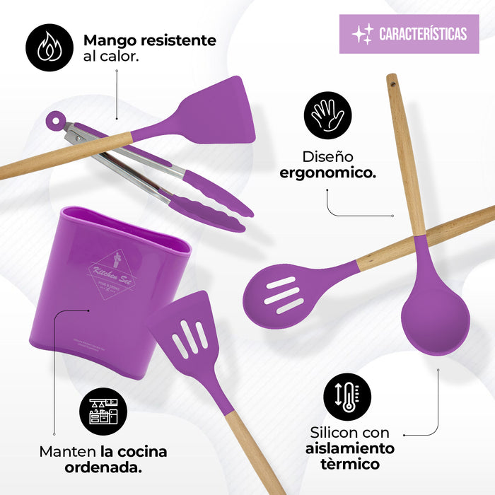 Juego De Utensilios Para Cocina De Silicón Con Base 14pz