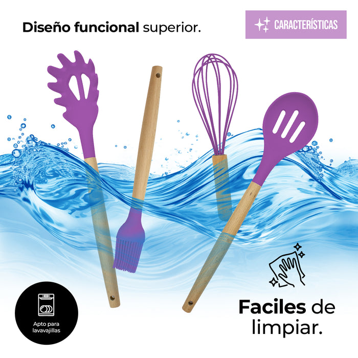 Juego De Utensilios Para Cocina De Silicón Con Base 14pz