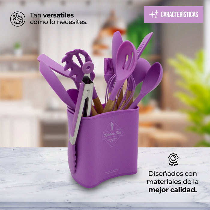 Juego De Utensilios Para Cocina De Silicón Con Base 14pz