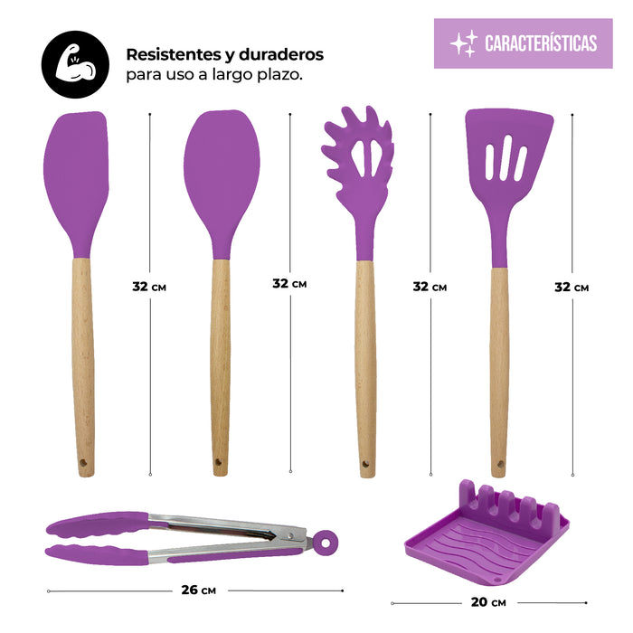 Juego De Utensilios Para Cocina De Silicón Con Base 14pz