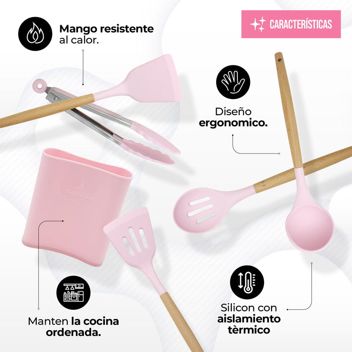 Juego De Utensilios Para Cocina De Silicón Con Base 14pz