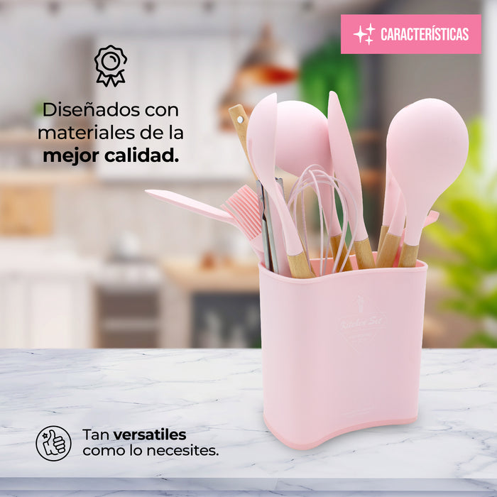 Juego De Utensilios Para Cocina De Silicón Con Base 14pz