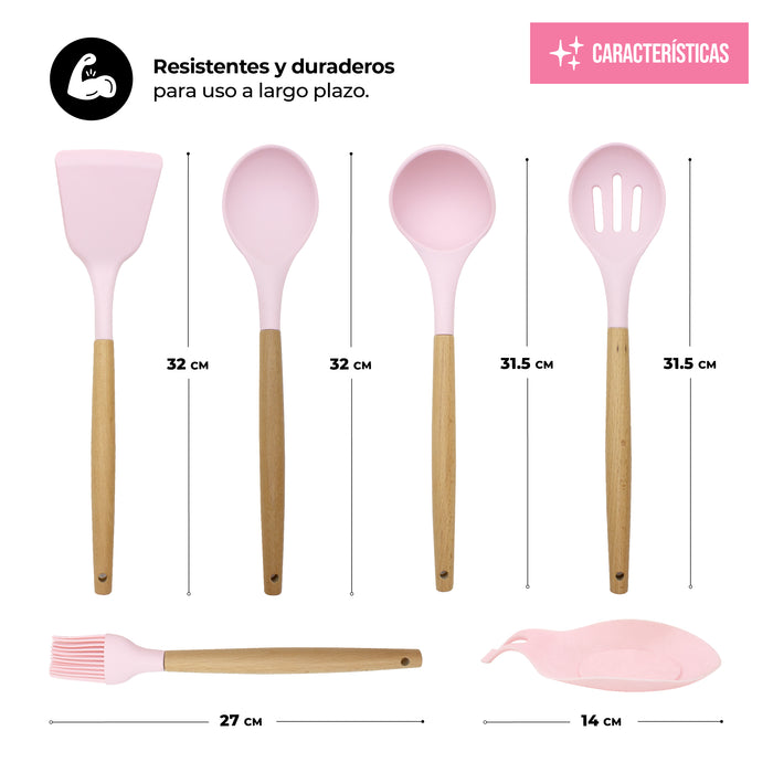 Juego De Utensilios Para Cocina De Silicón Con Base 14pz