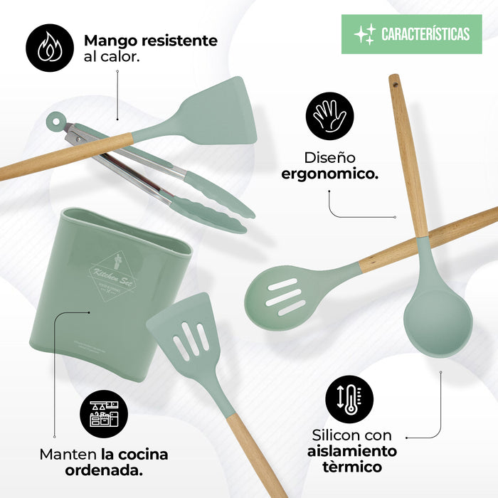 Juego De Utensilios Para Cocina De Silicón Con Base 14pz