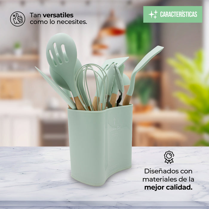 Juego De Utensilios Para Cocina De Silicón Con Base 14pz