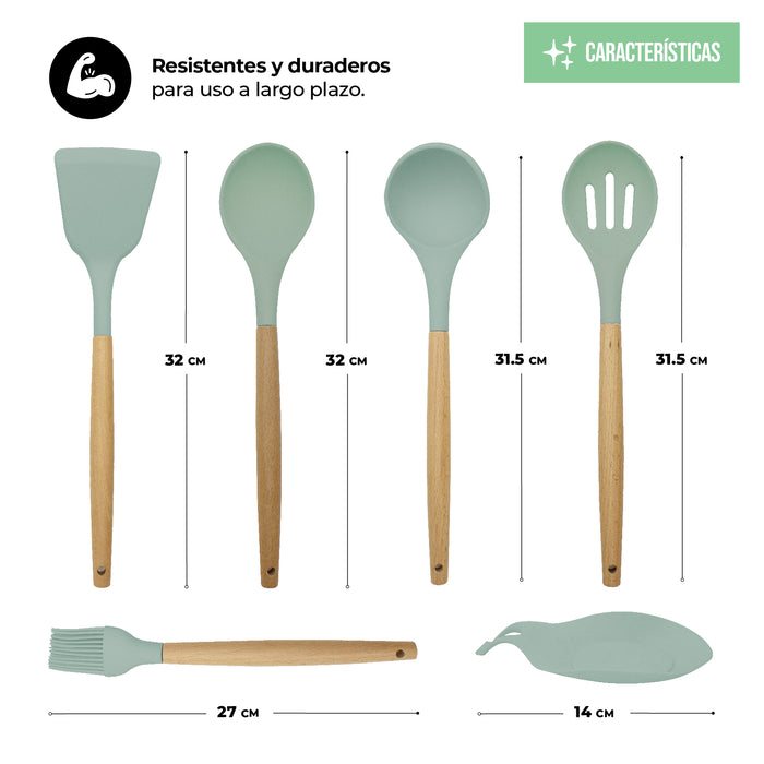 Juego De Utensilios Para Cocina De Silicón Con Base 14pz