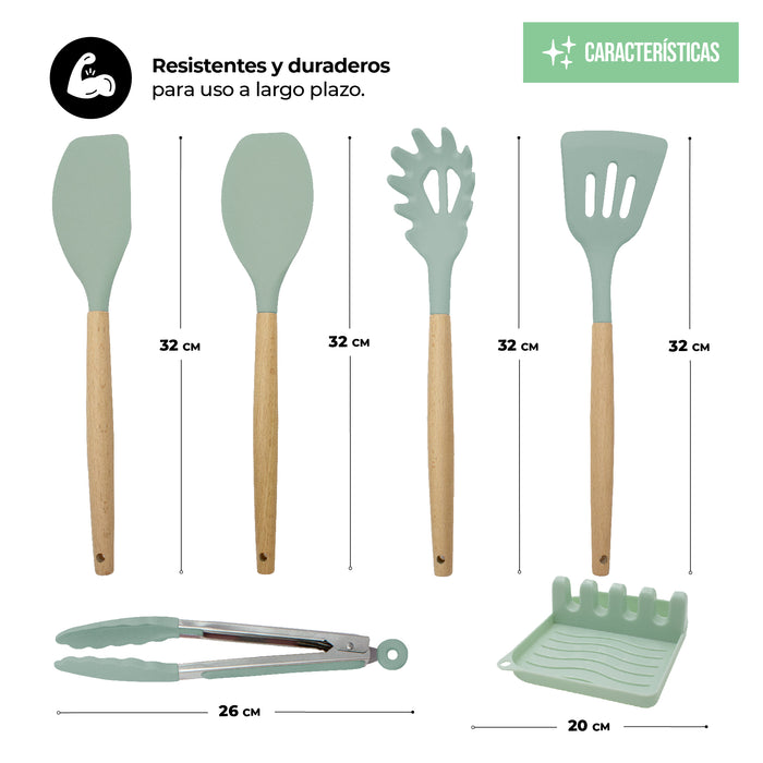 Juego De Utensilios Para Cocina De Silicón Con Base 14pz