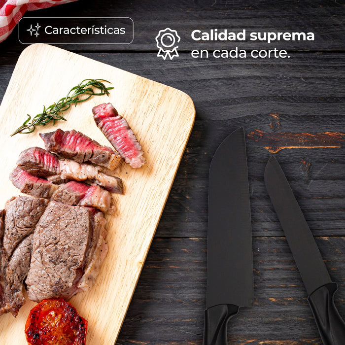 Juego De Cuchillos De Cocina 3 Piezas Diseño Minimalista Negro