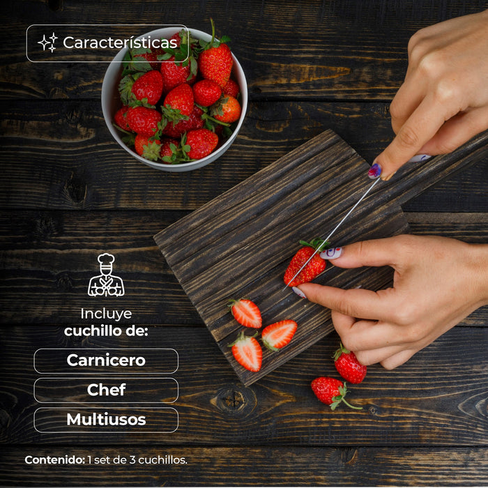 Juego De Cuchillos De Cocina 3 Piezas Diseño Minimalista Negro