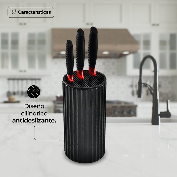 Portacuchillos Universal Cilíndrico Con 20 Rejillas Negro