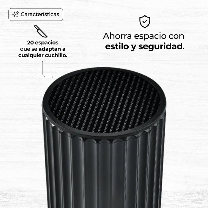 Portacuchillos Universal Cilíndrico Con 20 Rejillas Negro