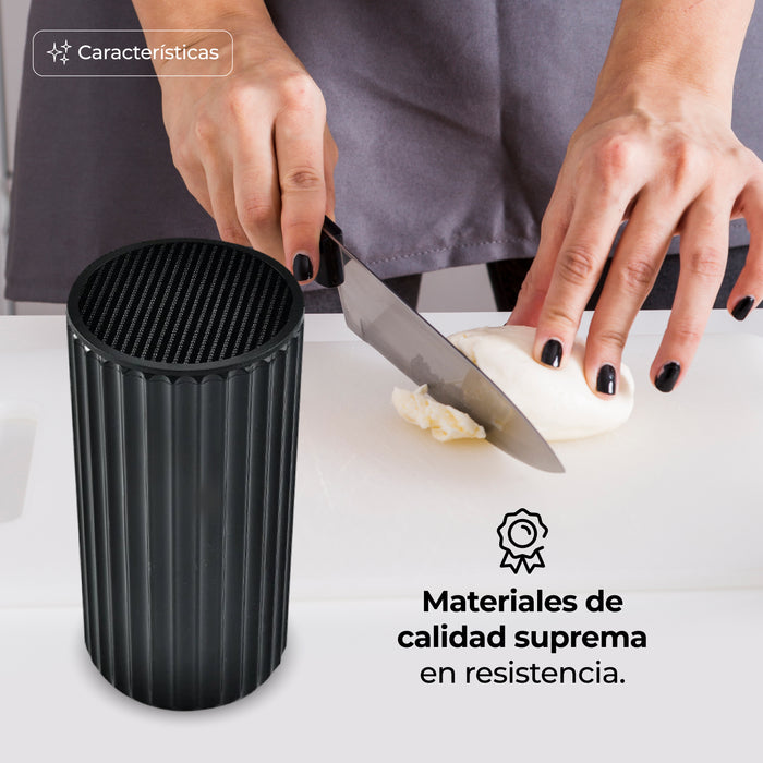 Portacuchillos Universal Cilíndrico Con 20 Rejillas Negro