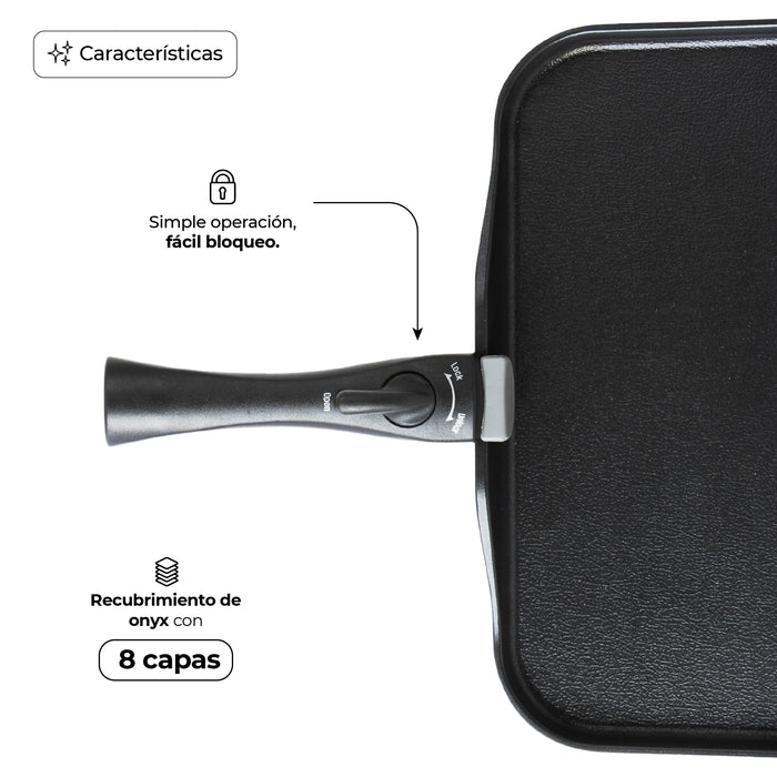 Sartén Comal Rectangular Multiusos Con Mango Desmontable