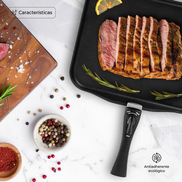 Sartén Comal Rectangular Multiusos Con Mango Desmontable