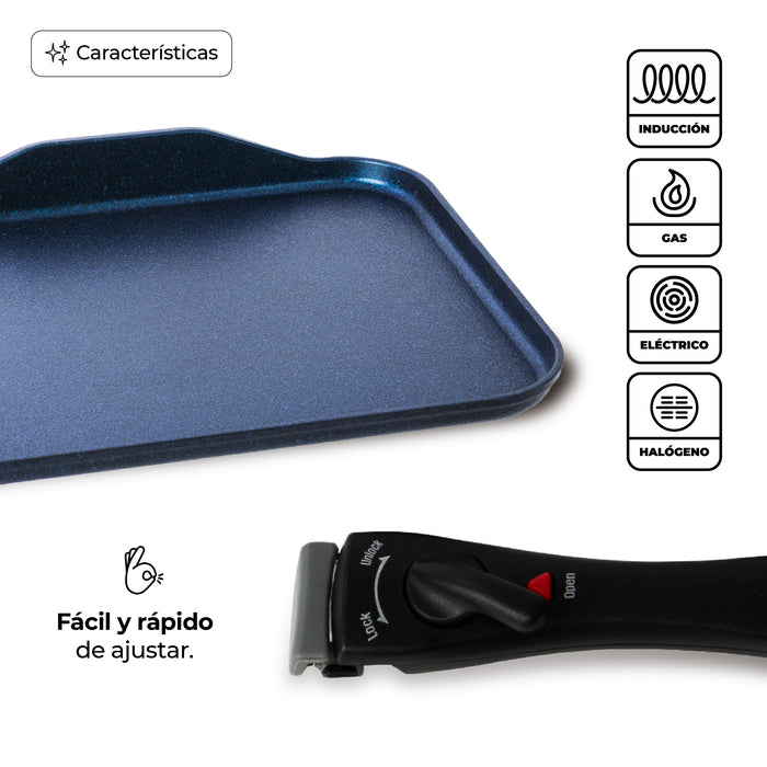 Sartén Comal Rectangular Multiusos Con Mango Desmontable