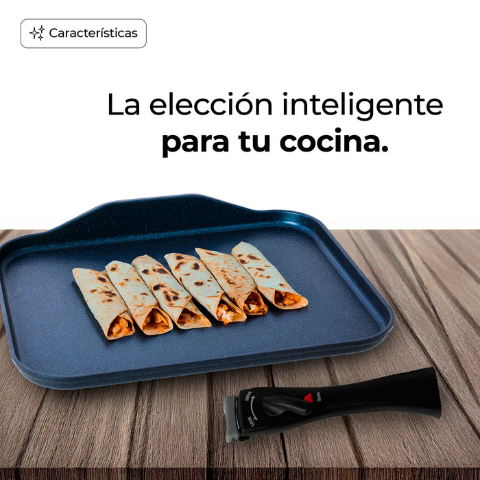 Sartén Comal Rectangular Multiusos Con Mango Desmontable