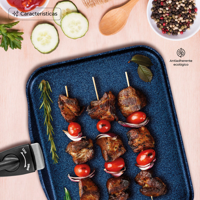 Sartén Comal Rectangular Multiusos Con Mango Desmontable