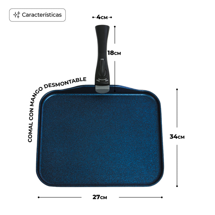 Sartén Comal Rectangular Multiusos Con Mango Desmontable