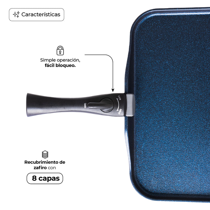 Sartén Comal Rectangular Multiusos Con Mango Desmontable
