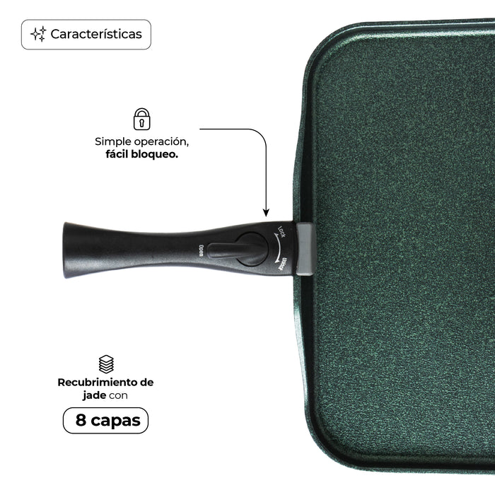 Sartén Comal Rectangular Multiusos Con Mango Desmontable