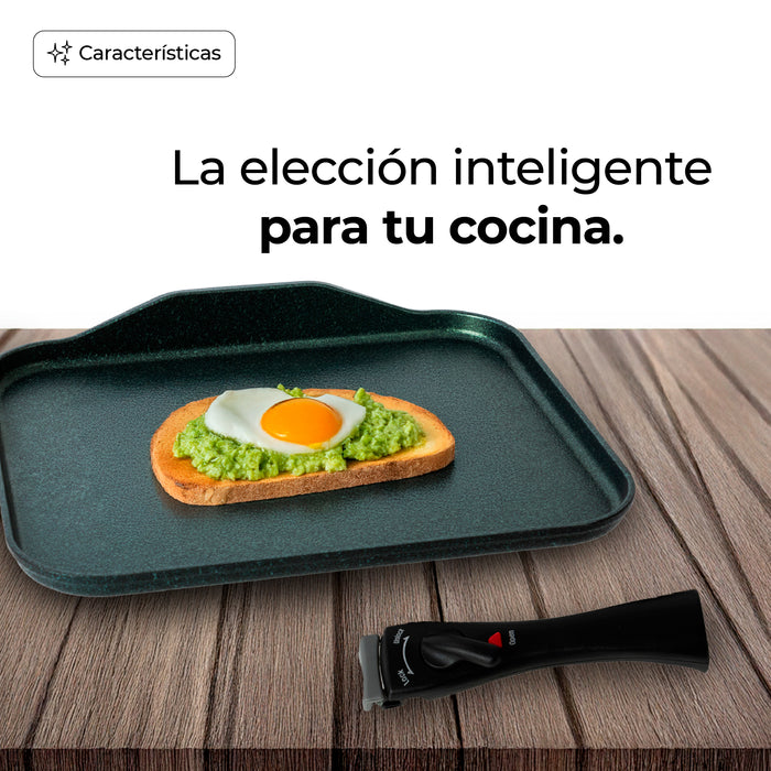 Sartén Comal Rectangular Multiusos Con Mango Desmontable