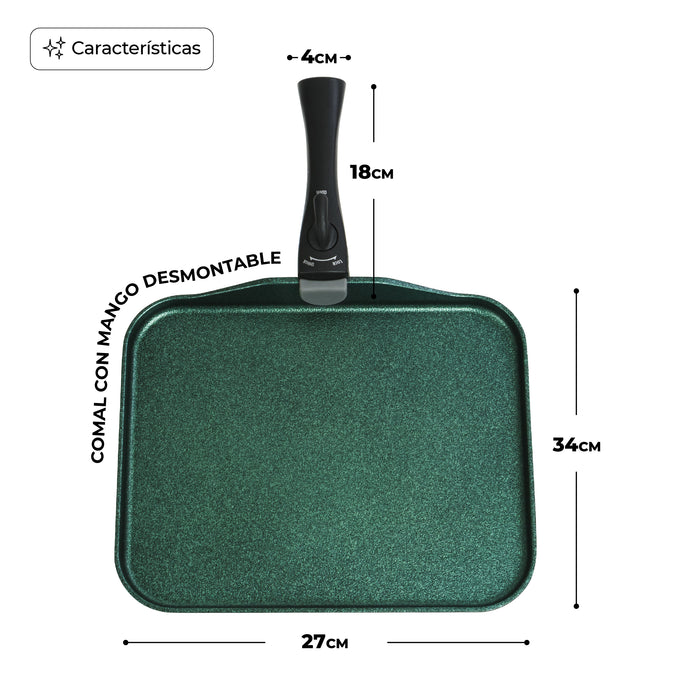 Sartén Comal Rectangular Multiusos Con Mango Desmontable