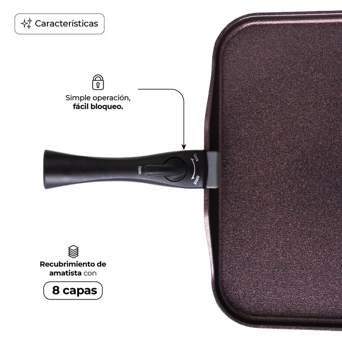 Sartén Comal Rectangular Multiusos Con Mango Desmontable