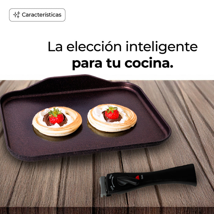 Sartén Comal Rectangular Multiusos Con Mango Desmontable