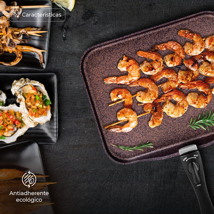 Sartén Comal Rectangular Multiusos Con Mango Desmontable