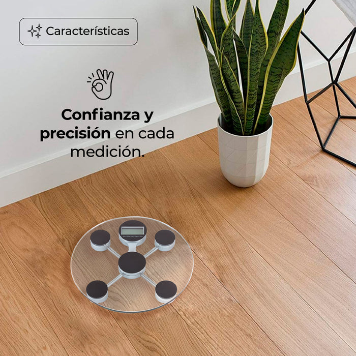 Báscula Personal Digital De Vidrio Templado Circular capacidad de 180 Kg