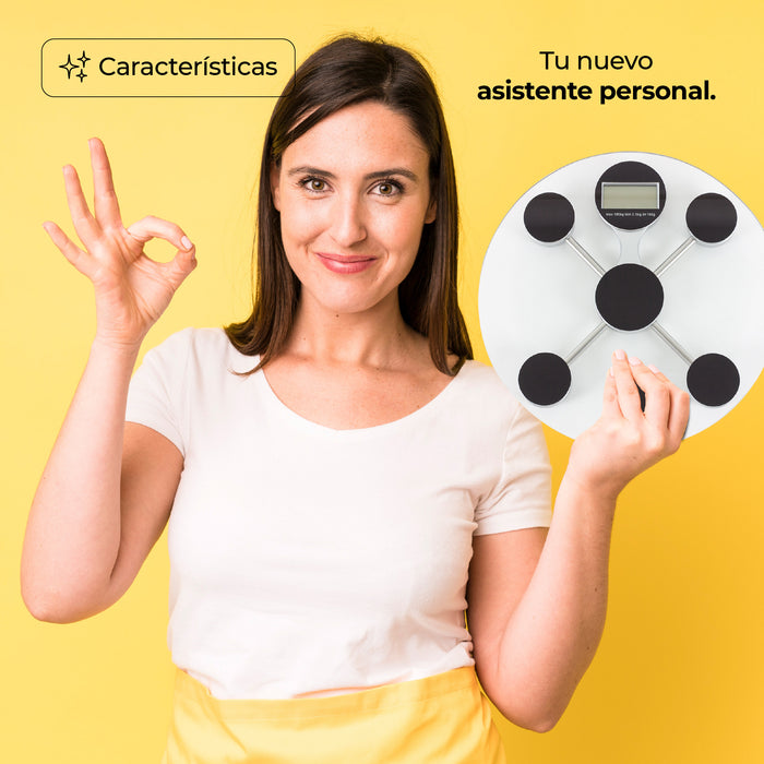 Báscula Personal Digital De Vidrio Templado Circular capacidad de 180 Kg