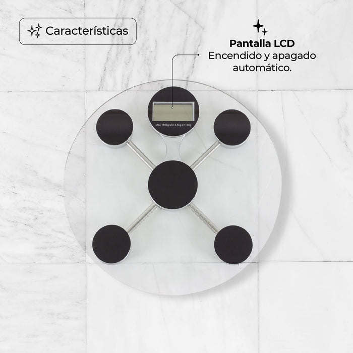 Báscula Personal Digital De Vidrio Templado Circular capacidad de 180 Kg
