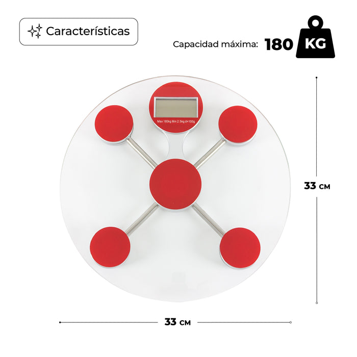Báscula Personal Digital De Vidrio Templado Circular capacidad de 180 Kg
