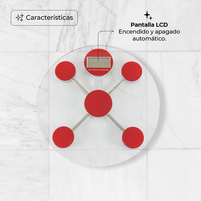 Báscula Personal Digital De Vidrio Templado Circular capacidad de 180 Kg