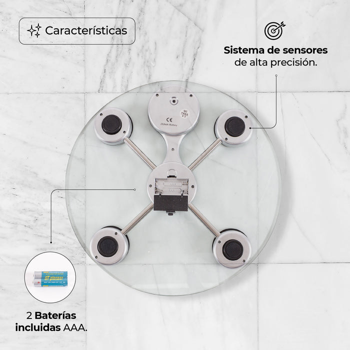 Báscula Personal Digital De Vidrio Templado Circular capacidad de 180 Kg